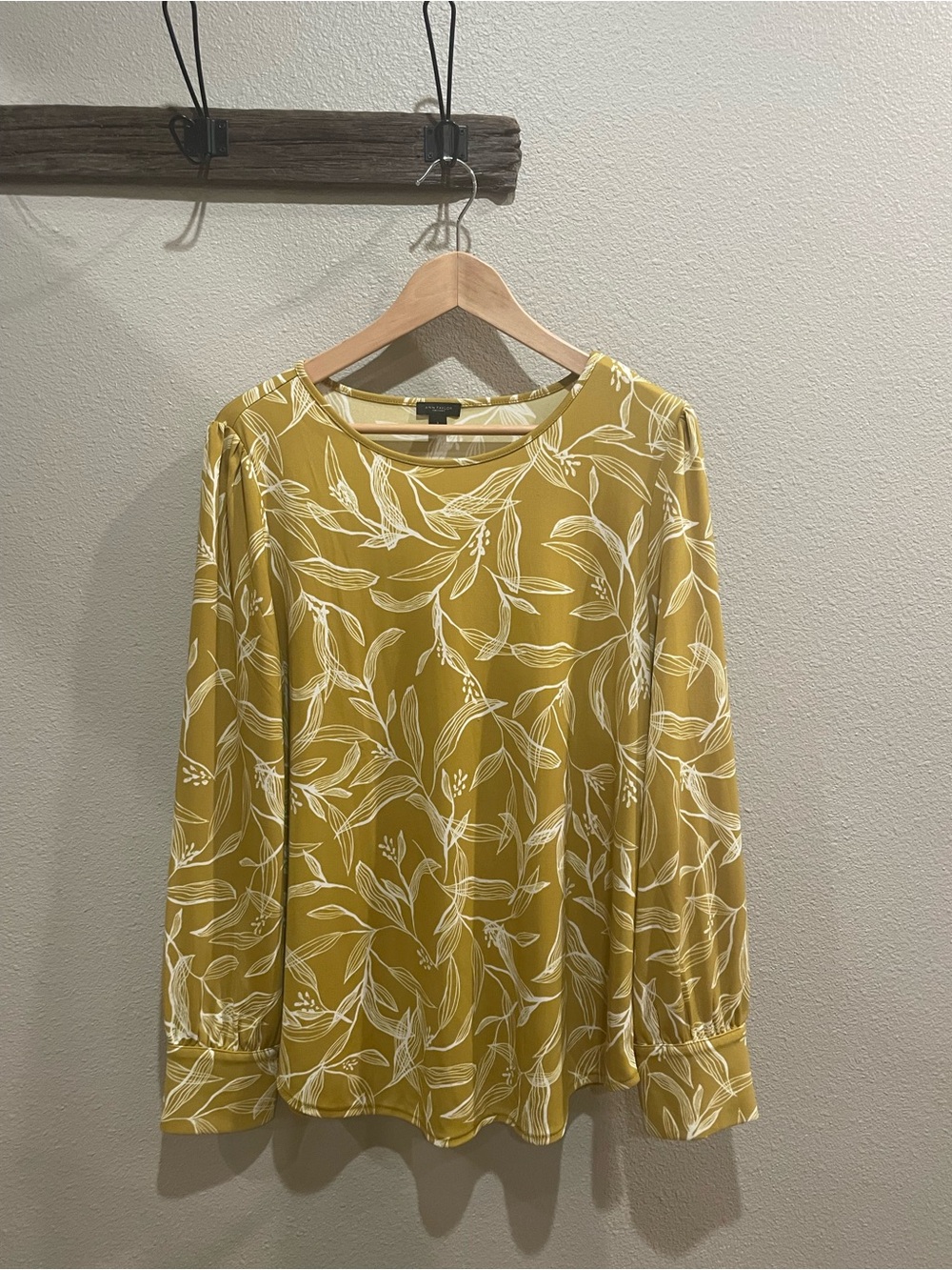 Ann Taylor Mustard Yellow Floral Long Sleeve Top